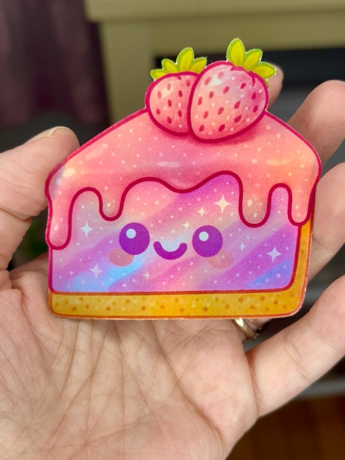 Cosmic Strawberry Cheesecake Holographic Vinyl Sticker