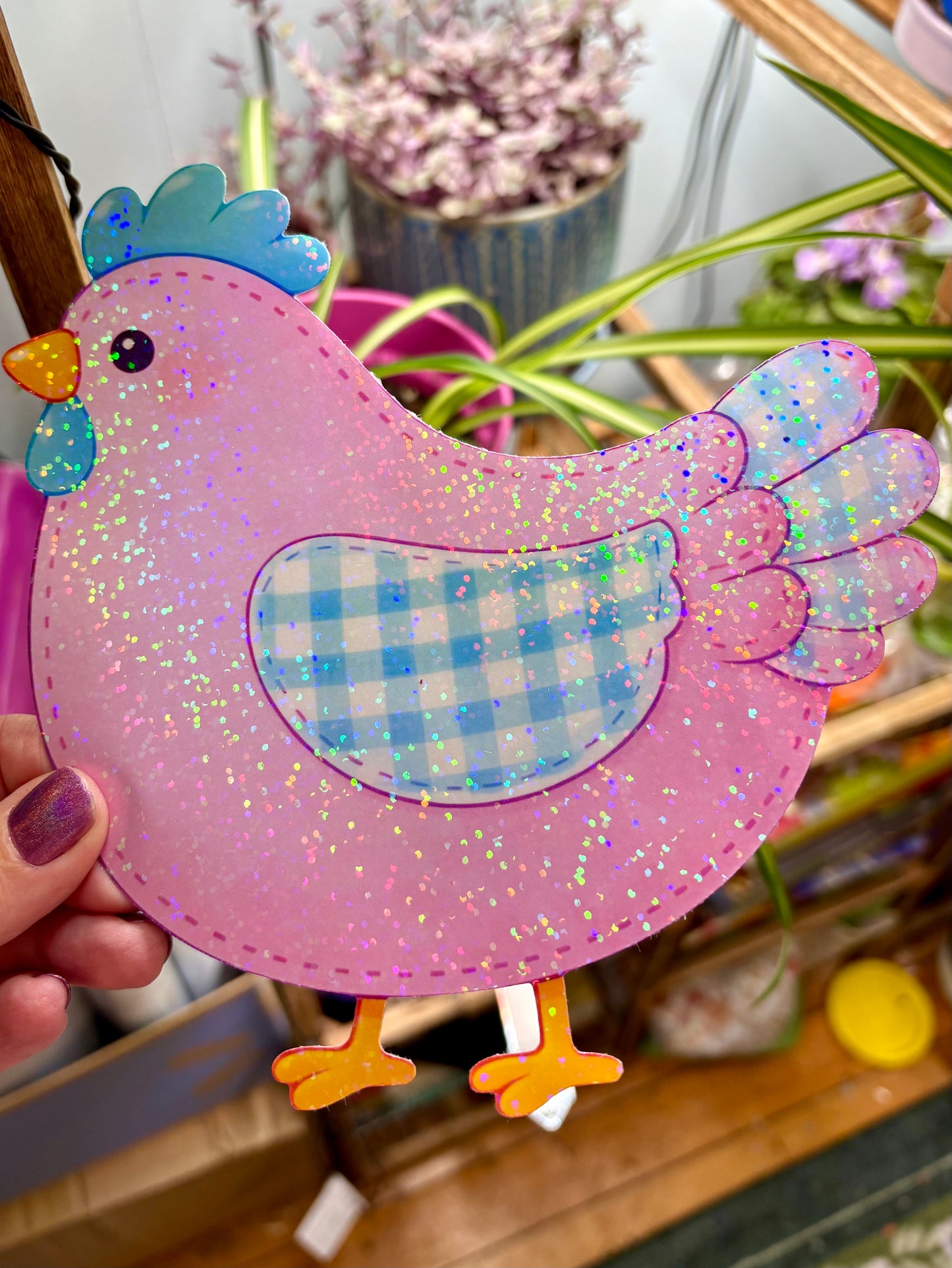 Giant Purple Holographic Chicken Sticker