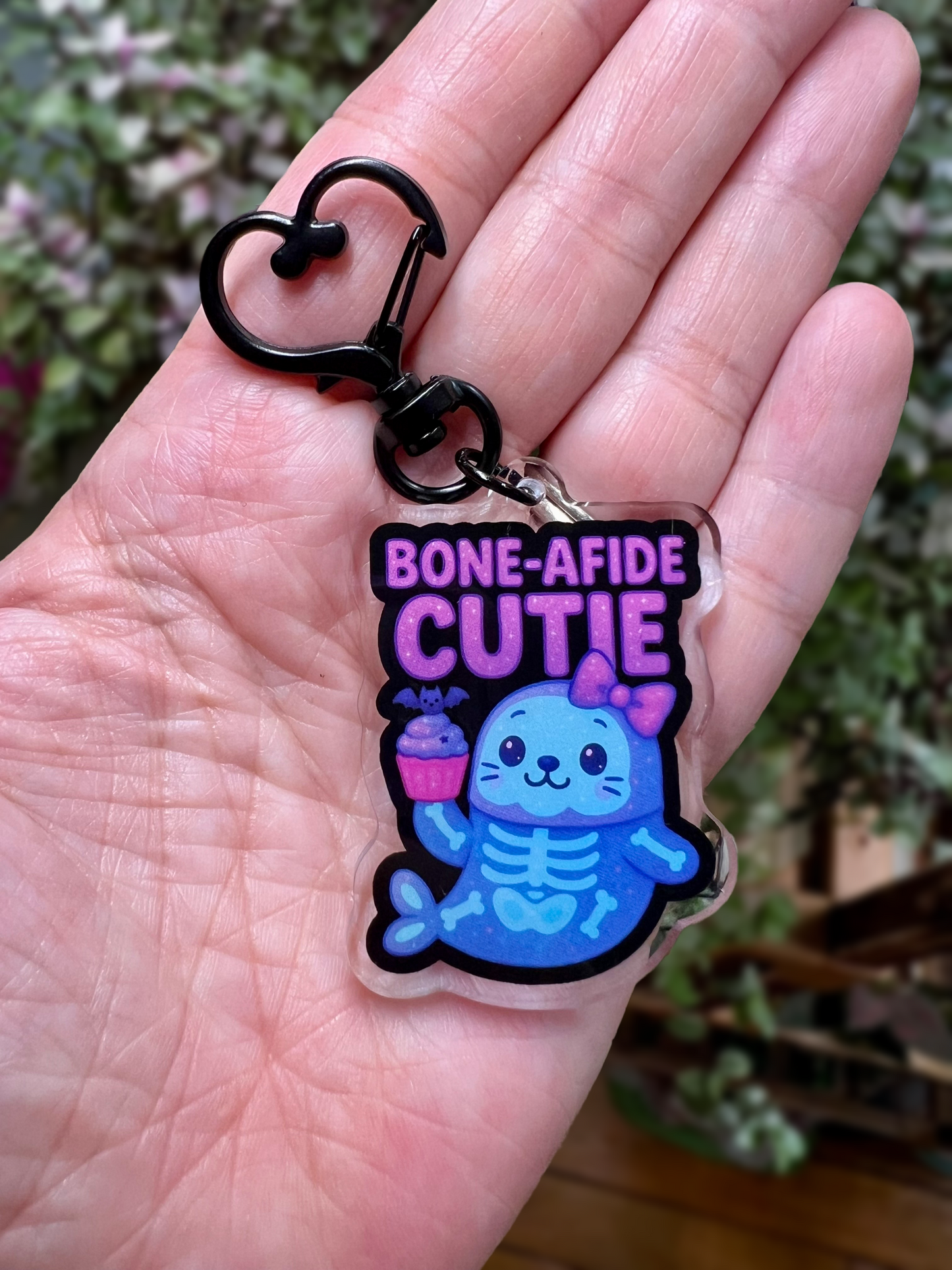 "Bone-Afide Cutie" Skeleton Seal Acrylic Keychain